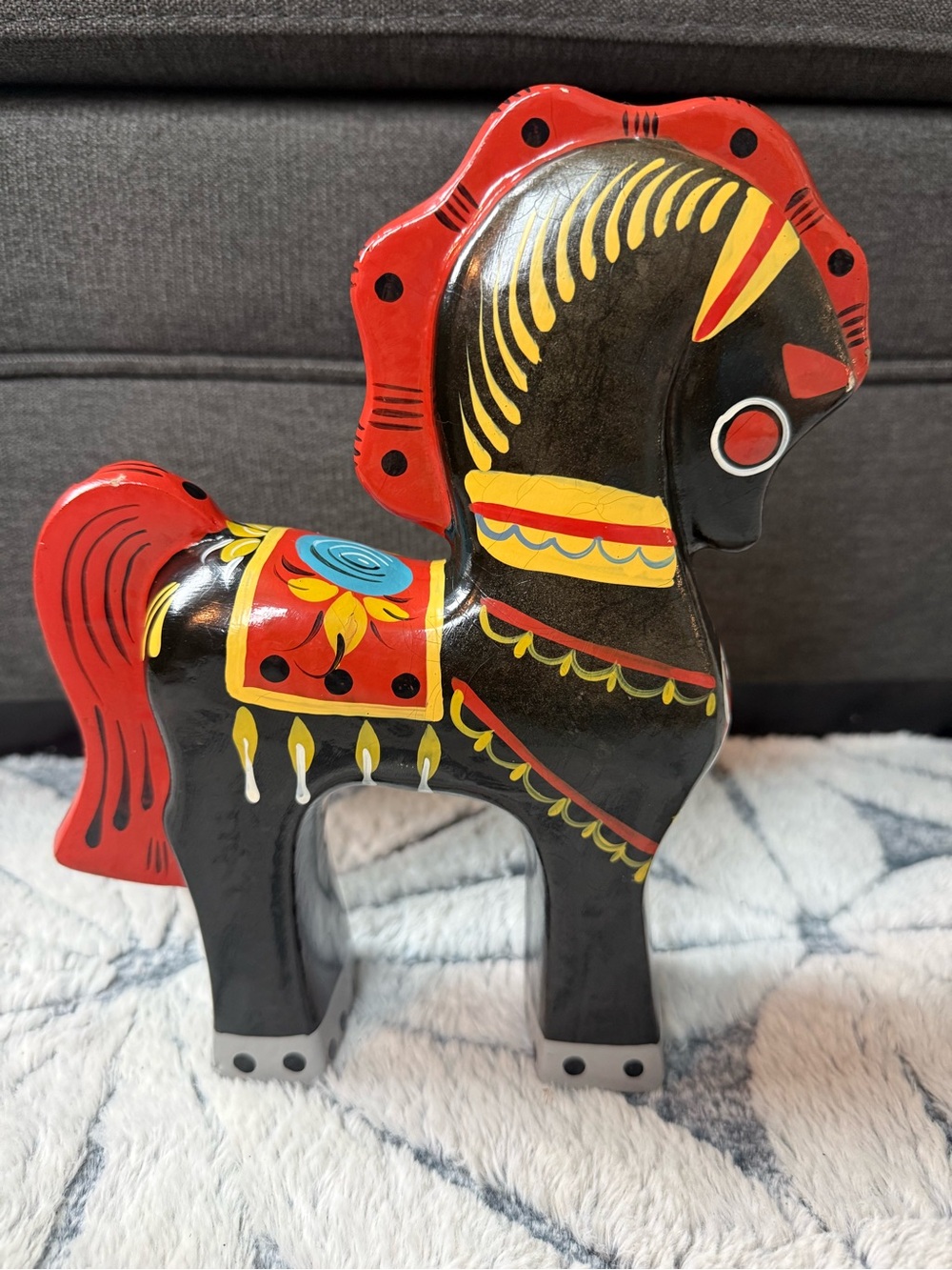 Vintage Hand-painted Wood Russian Folk Art Horse Toy Decor